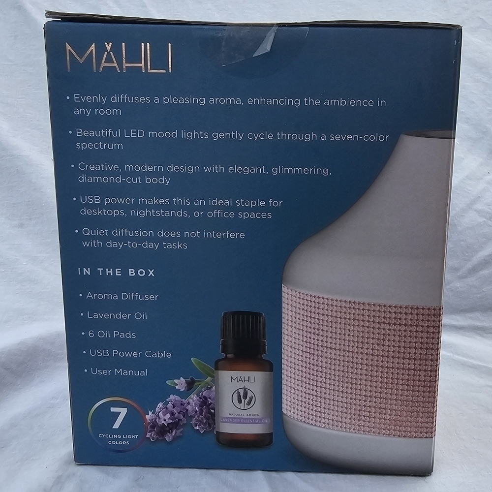 MAHLI DIAMOND AROMA DIFFUSER USB POWERED  7 color led lights pink rhinestones - Picture 6 of 8